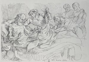 Een oudere man in bed, 1860 door Ferdinand Victor Eugene Delacroix